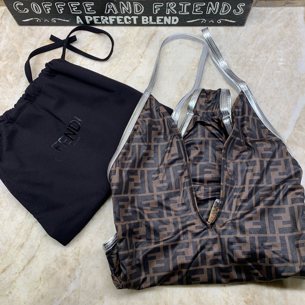 SOLD Fendi Allover Logo V-Neck One-Piece Swimsuit - Picture 5 of 12